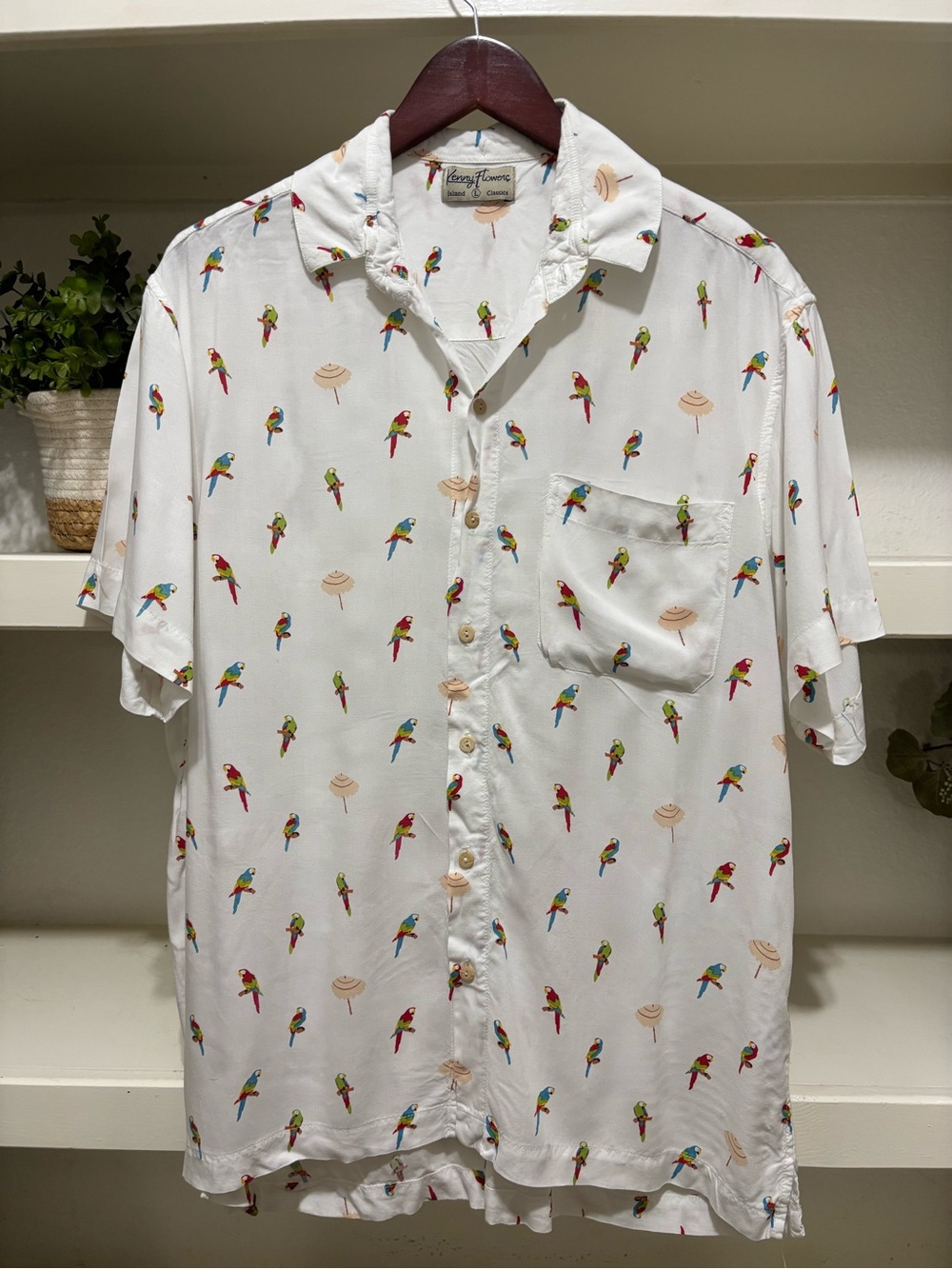 Kenny Flowers White Short-Sleeve Parrot Print Button-Up Shirt